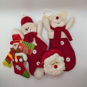 Santini Christmas Ornament Set 4pc Snowman Polar Bear Mitten Santa Magnet Red